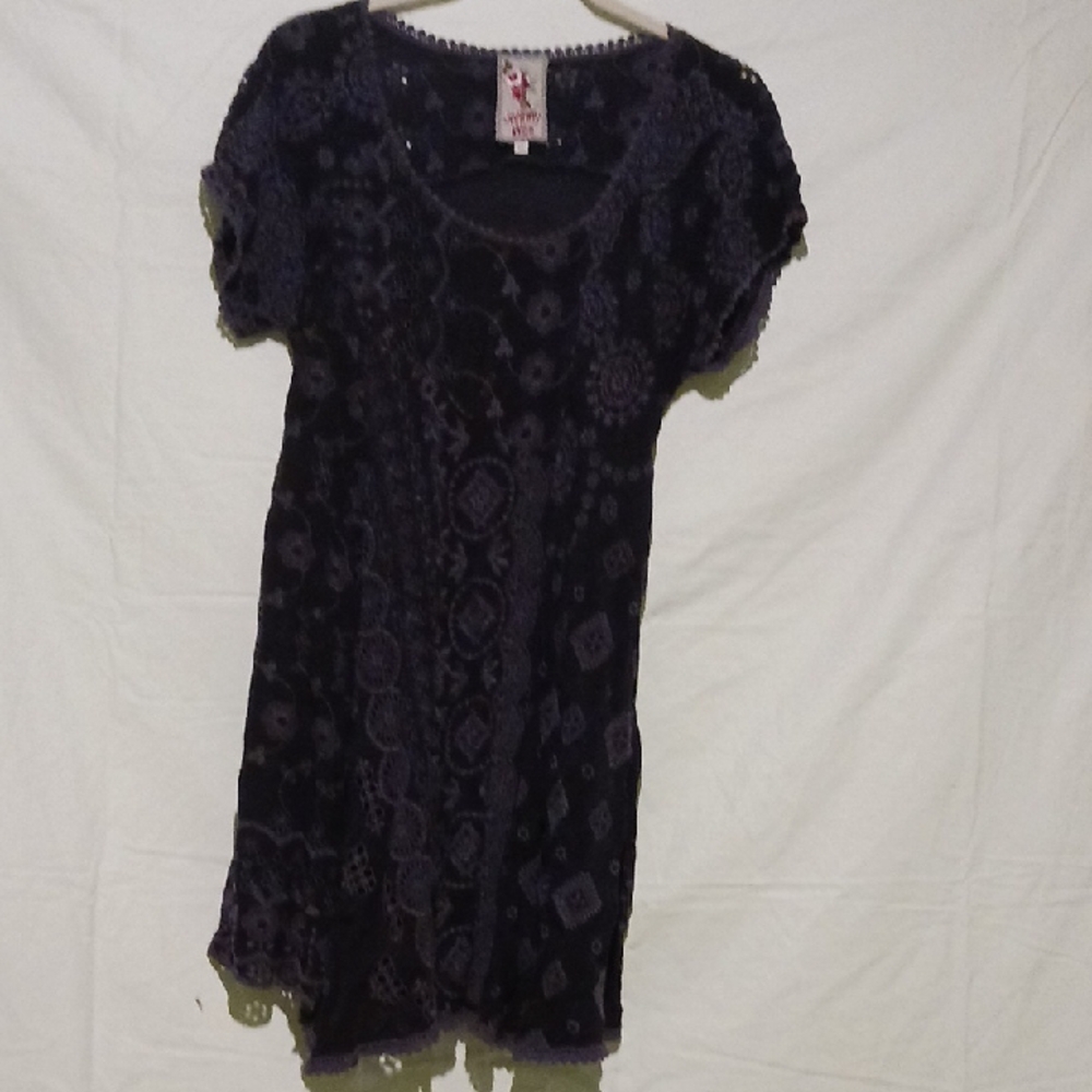 Johnny Was Black Short Sleeve Lace Blouse